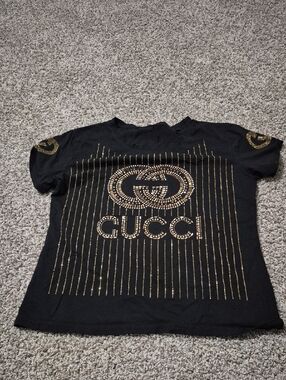 Gucci Black Short-Sleeve Tee with Gold Stud Detail